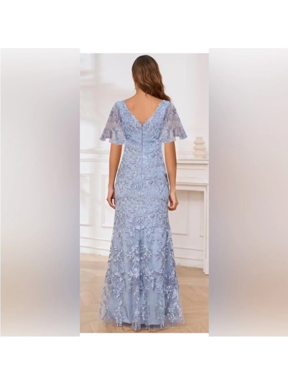 Elegant Light Blue Lace V-Neck Evening Dress “Mother of the Bride” - Picture 3 of 3